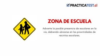 Advierte la posible presencia de escolares en la
vía, debiendo ubicarse en las proximidades de
recintos escolares.
ZONA DE ESCUELA
 
