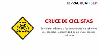 Esta señal advierte a los conductores de vehículos
motorizados la proximidad de un cruce con una
cicloruta
CRUCE DE CICLISTAS
 