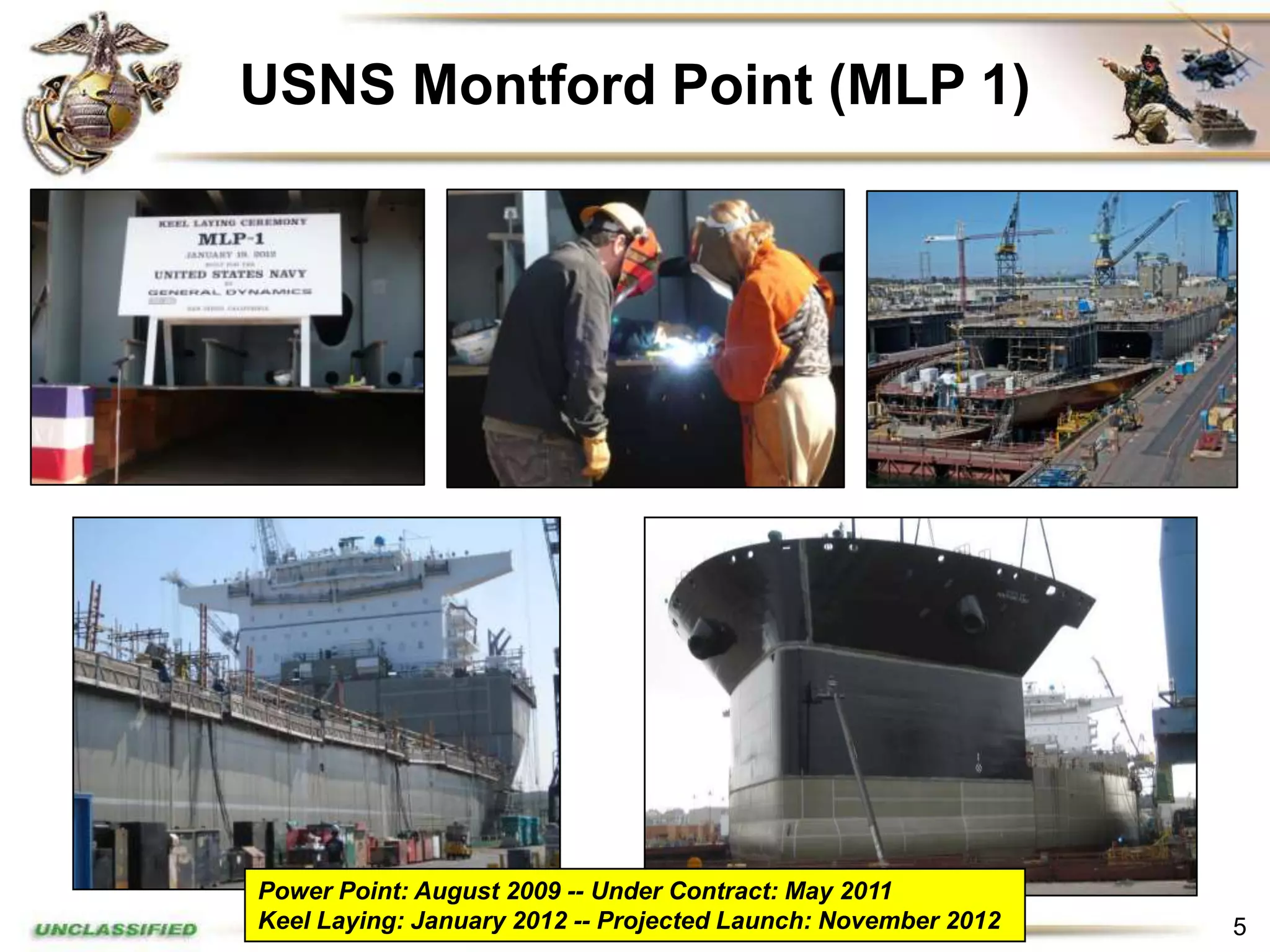 USNS Montford Point (MLP 1)




Power Point: August 2009 -- Under Contract: May 2011
Keel Laying: January 2012 -- Projected Launch: November 2012   5
 