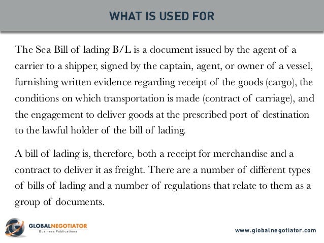 SEA BILL OF LADING Form And User Guide