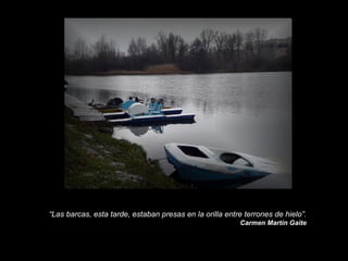 “Las barcas, esta tarde, estaban presas en la orilla entre terrones de hielo”.
Carmen Martín Gaite

 