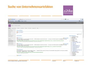Suche von Unternehmensartefakten




Lernen ist wichtiger als Wissen | Jörg Dirbach, Manuel Hachem   4. Juni 2012   Folie 19   © Zühlke 2012
 