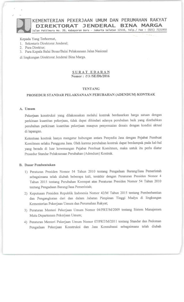 Surat Edaran Add Kontrak 02 2016 Ttg Prosedur Standar Pelaksanaan Per