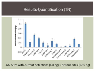 Results-Quantification (TN)
Reproducing
Survey captures No recent captures
GA: Sites with current detections (6.8 ng) > historic sites (0.95 ng)
 
