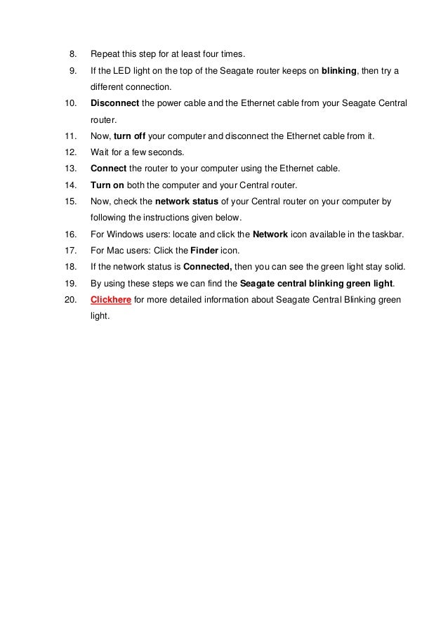 Seagate Central Blinking Green Light Troubleshooting Steps