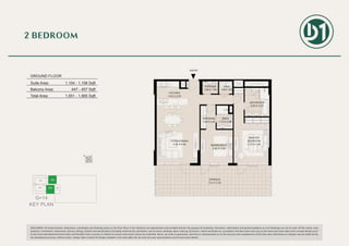 2 BEDROOM
G+14
KEY PLAN
DISCLAIMER: All measurements, dimensions, coordinates and drawings given as the Floor Plans in this literature are approximate and provided only for the purpose of marketing, illustration, information and general guidance as such drawings are not to scale. All the rooms, sizes,
locations, orientations, dimensions, fixtures, fittings, finishes and specifications (including materials for, placement, size of rooms, windows, doors, balcony, furniture’s, inbuilt wardrobe etc.) provided in the floor plans may vary as the same have been taken from concept designs prior
to the actual development/construction and therefore their accuracy in relation to actual construction cannot be confirmed. Hence, we make no guarantee, warranty or representation as to the accuracy and completeness of the Floor plan information as changes may be made during
the development process, without notice. Always refer to latest IFC design available in the sales office for the most accurate representation of all construction details.
UNIT G02 | GROUND FLOOR
Suite Area: 1108 sq.ft
Terrace Area: 457 sq.ft
Total Area: 1565 sq.ft
POWDER
1.65 X 1.30
LAUN.
1.40X1.30
BEDROOM 01
3.40 X 3.50
TERRACE
12.0 X 3.25
LIVING/DINING
4.50 X 6.05
KITCHEN
3.20 X 2.55
DRESSING
1.60 X 2.45
BATH
1.70 X 2.45
BATHROOM
2.60 X 3.00
MASTER
BEDROOM
3.75 X 4.80
ENTRY
GROUND FLOOR
Suite Area:
Balcony Area:
Total Area:
1,104 - 1,108 Sqft
447 - 457 Sqft
1,551 - 1,565 Sqft
G05
G02
 
