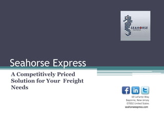 Seahorse Express
A Competitively Priced
Solution for Your Freight
Needs
69 LeFante Way
Bayonne, New Jersey
07002 United States
seahorseexpress.com
 