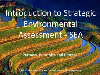 Introduction to Strategic
Environmental
Assessment - SEA
Purpose, Principles and Process
1
ICEM - International Centre for Environmental Management
 