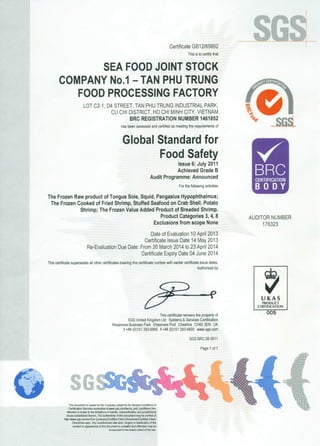 Seajoco BRC Certificate