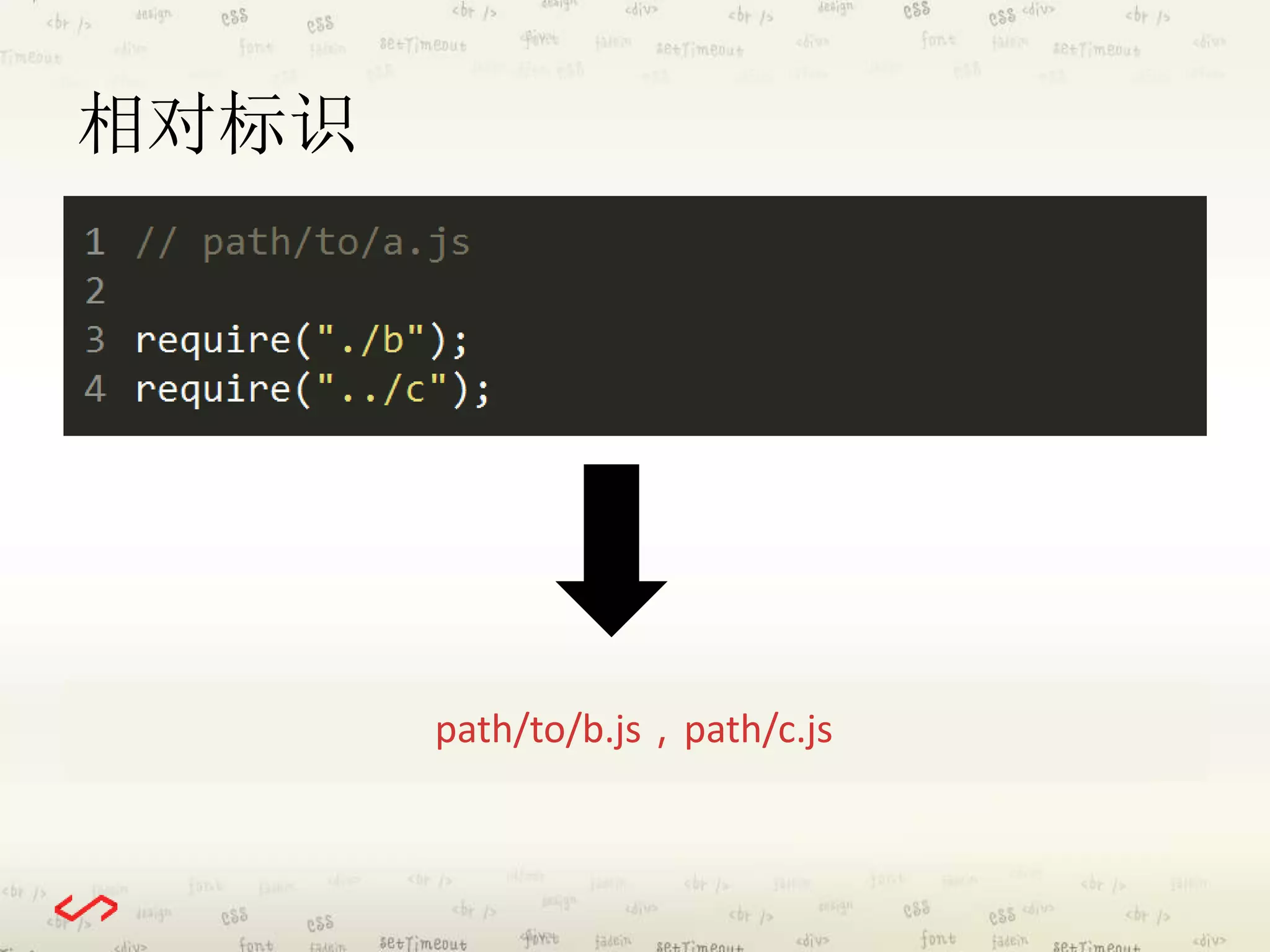 相对标识 
path/to/b.js，path/c.js 
 