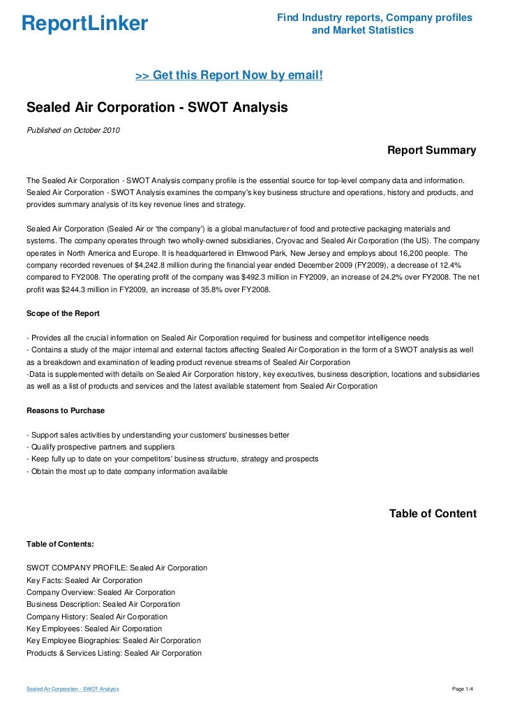 Sealed Air Corporation SWOT Analysis