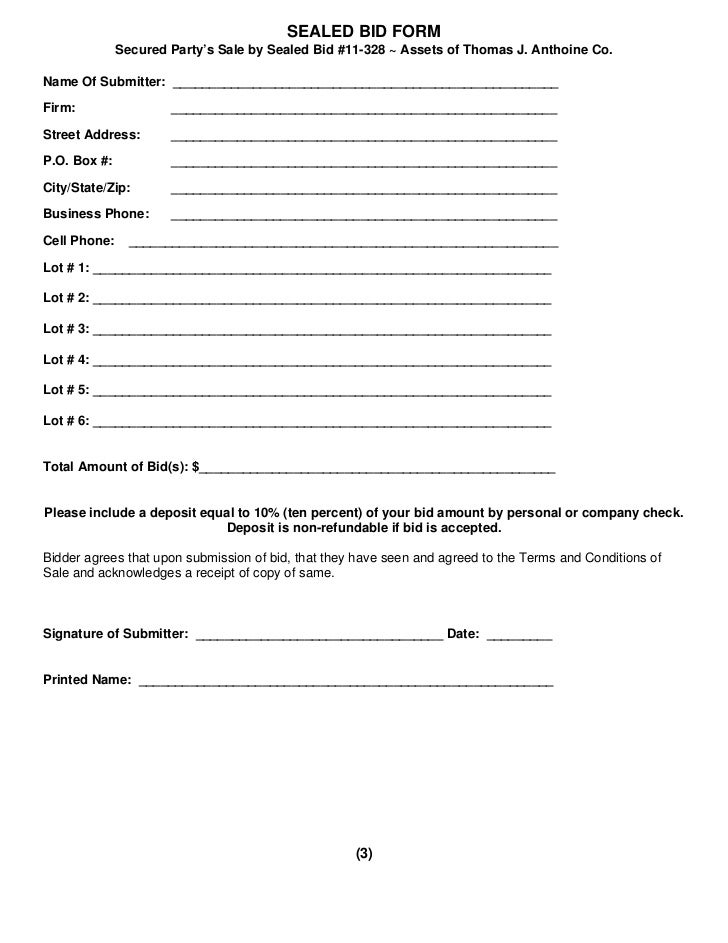 bid form