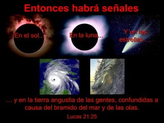 Entonces habrá señales En el sol... En la luna... Y en las estrellas … …  y en la tierra angustia de las gentes, confundidas a causa del bramido del mar y de las olas. Lucas 21:25 