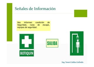 Nos informan condición de
Seguridad, rutas de escape,
equipos de seguridad.
Señales de Información
 