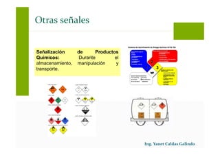 Otras señales
Señalización de Productos
Químicos: Durante el
almacenamiento, manipulación y
transporte.
 