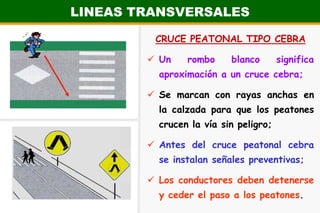 FLECHAS DE PAVIMENTOLÍNEAS DE BORDESon señales regulatorias que indican la dirección obligatoria que deben seguir los vehículos en la próxima intersección. Sirven para delimitar la calzada. Pueden ser cortadas o continuas.