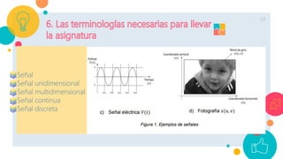 13
Señal
Señal unidimensional
Señal multidimensional
Señal continua
Señal discreta
 