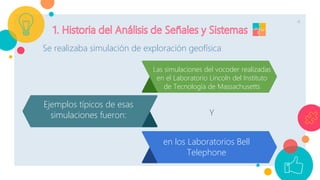 4
Ejemplos típicos de esas
simulaciones fueron:
Se realizaba simulación de exploración geofísica
Las simulaciones del vocoder realizadas
en el Laboratorio Lincoln del Instituto
de Tecnología de Massachusetts
en los Laboratorios Bell
Telephone
Y
 