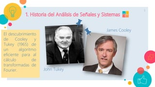 5
John Tukey
James Cooley
El descubrimiento
de Cooley y
Tukey (1965) de
un algoritmo
eficiente para al
cálculo de
transformadas de
Fourier.
 