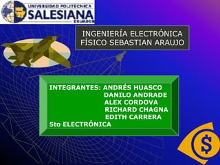 INGENIERÍA ELECTRÓNICA FÍSICO SEBASTIAN ARAUJO INTEGRANTES: ANDRÉS HUASCO                          DANILO ANDRADE                      ALEX CORDOVA                            RICHARD CHAGNA                        EDITH CARRERA 5to ELECTRÓNICA 