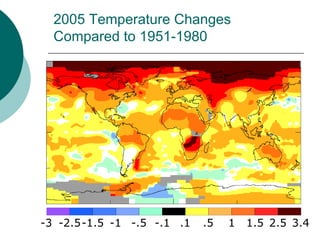 -3 -2.5-1.5 -1 -.5 -.1 .1 .5 1 1.5 2.5 3.4
2005 Temperature Changes
Compared to 1951-1980
 