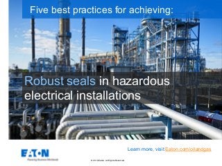 © 2019 Eaton. All Rights Reserved..
Robust seals in hazardous
electrical installations
Five best practices for achieving:
Learn more, visit Eaton.com/oilandgas
 