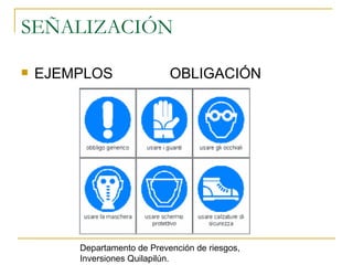 SEÑALIZACIÓN EJEMPLOS  OBLIGACIÓN Departamento de Prevención de riesgos, Inversiones Quilapilún. 
