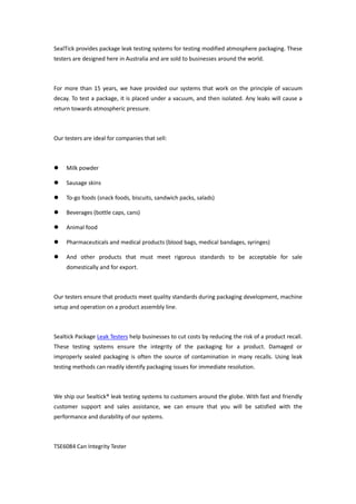 Seal tick leak tester | PDF