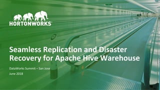 1 © Hortonworks Inc. 2011–2018. All rights reserved
Seamless Replication and Disaster
Recovery for Apache Hive Warehouse
DataWorks Summit – San Jose
June 2018
 