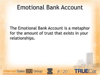 The Four Dimensions
HEART
You mature socially
and emotionally by
making consistent
deposits into other’s
Emotional Bank
Ac...