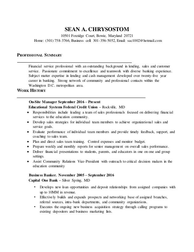 sample resume for financial service representative