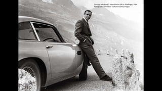 Connery with Bond’s Aston Martin DB5 in Goldfinger, 1964
Photograph: Donaldson Collection/Getty Images
 