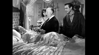 Tippi Hedren (in bed) with Diane Baker, Alfred Hitchcock and Sean Connery, rehearsing the psychological thriller Marnie in...