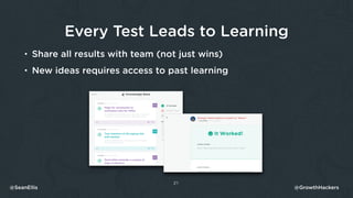 Every Test Leads to Learning
• Share all results with team (not just wins)
• New ideas requires access to past learning
21...