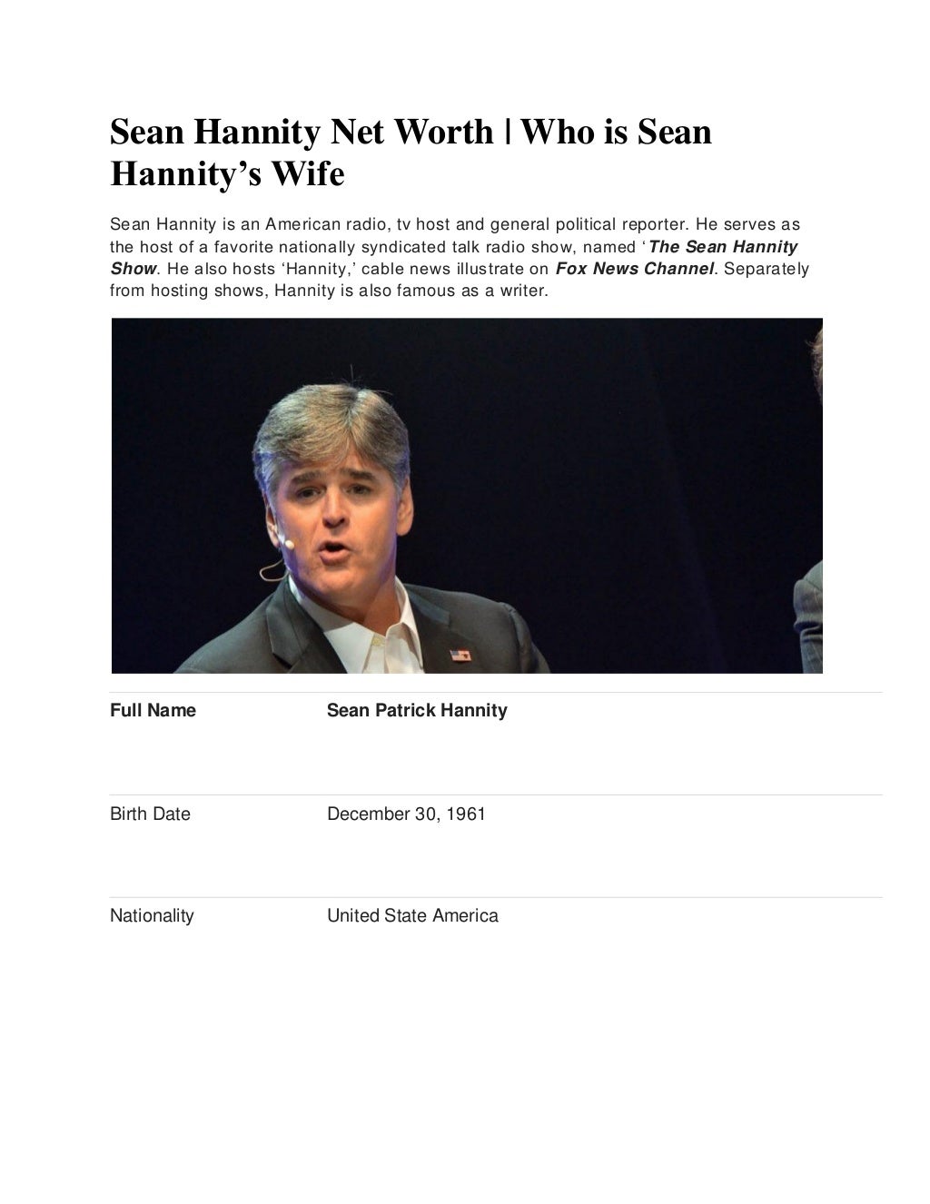 Sean Hannity Net Worth Who Is Sean Hannity S Wife Sean Hannity Net Worth Who Is Sean Hannity S Wife