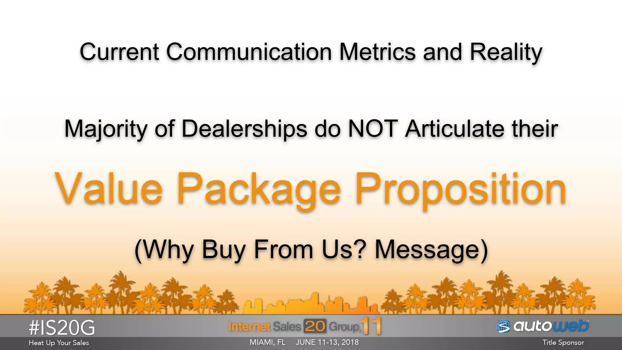 Current Communication Metrics and Reality
Majority of Dealerships do NOT Articulate their
Value Package Proposition
(Why Buy From Us? Message)
 