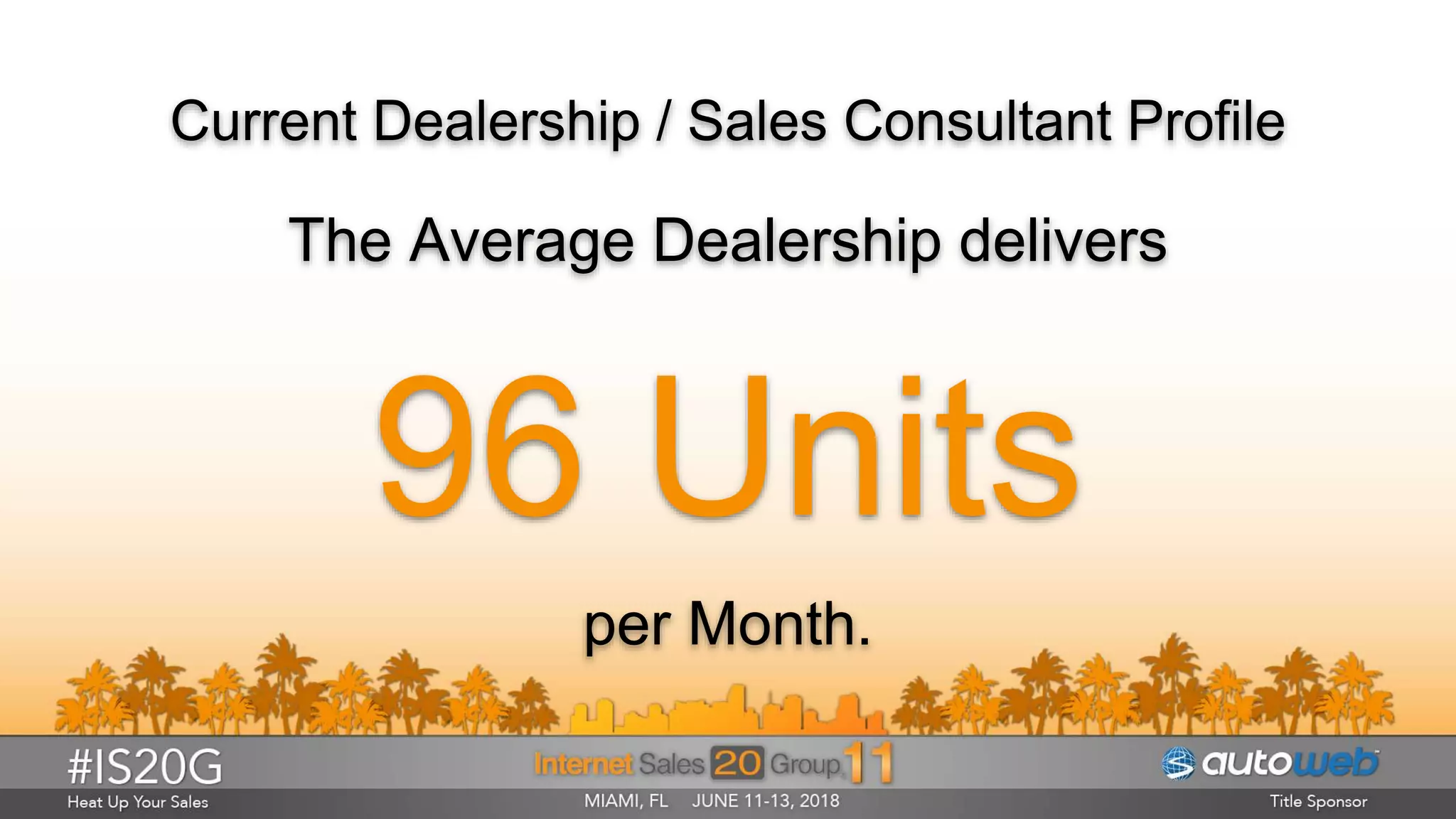Current Dealership / Sales Consultant Profile
The Average Dealership delivers
per Month.
 