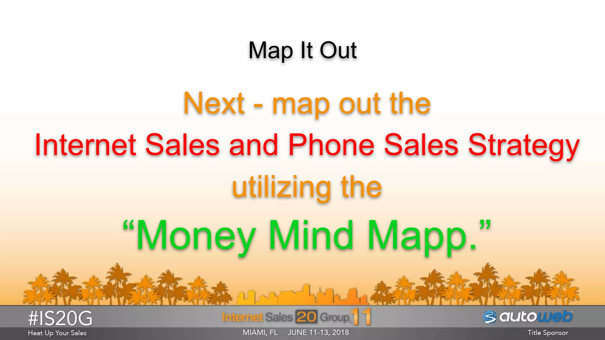 Map It Out
Next - map out the
Internet Sales and Phone Sales Strategy
utilizing the
“Money Mind Mapp.”
 