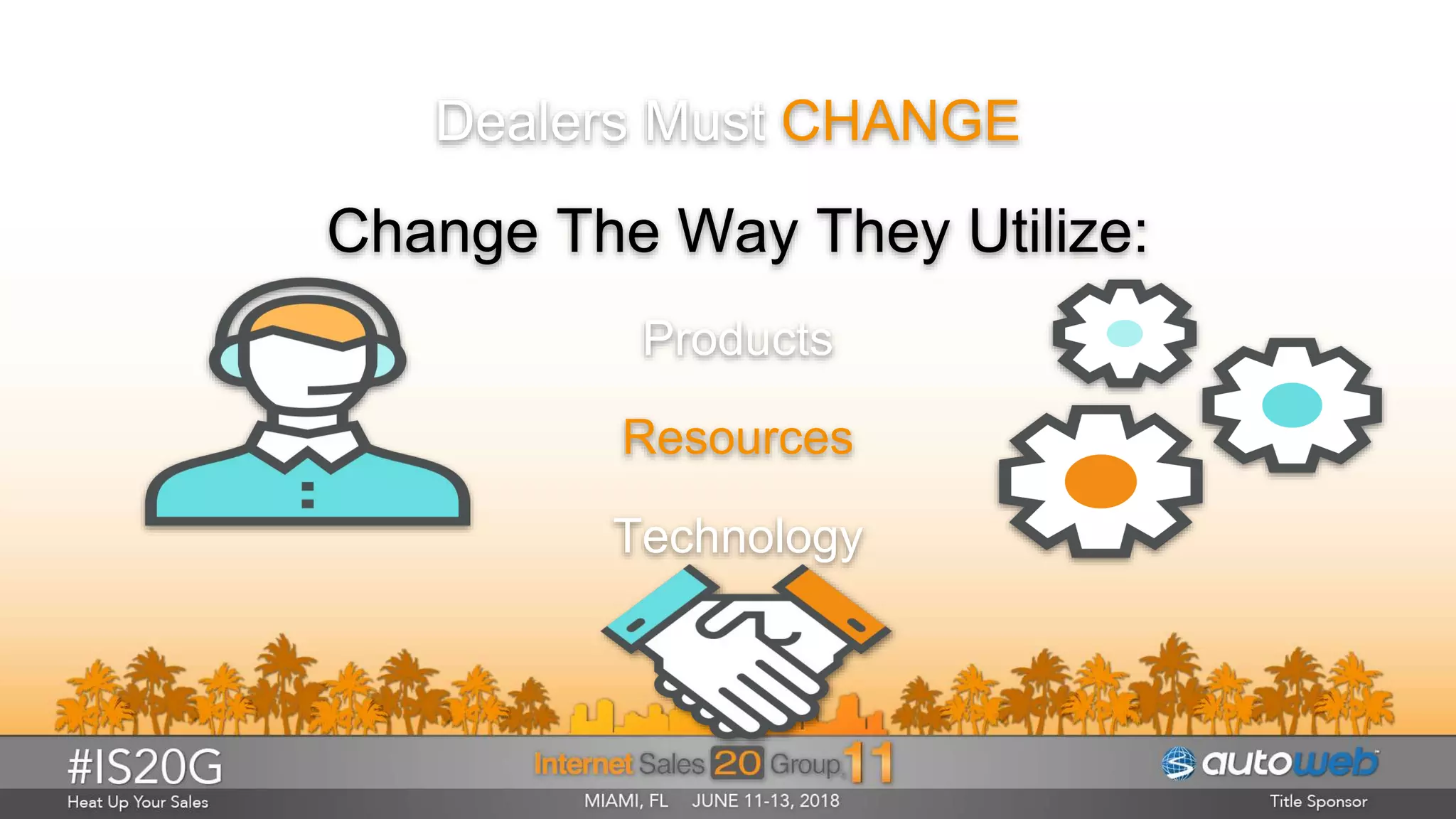 Dealers Must CHANGE
Change The Way They Utilize:
Products
Resources
Technology
Vendors
 