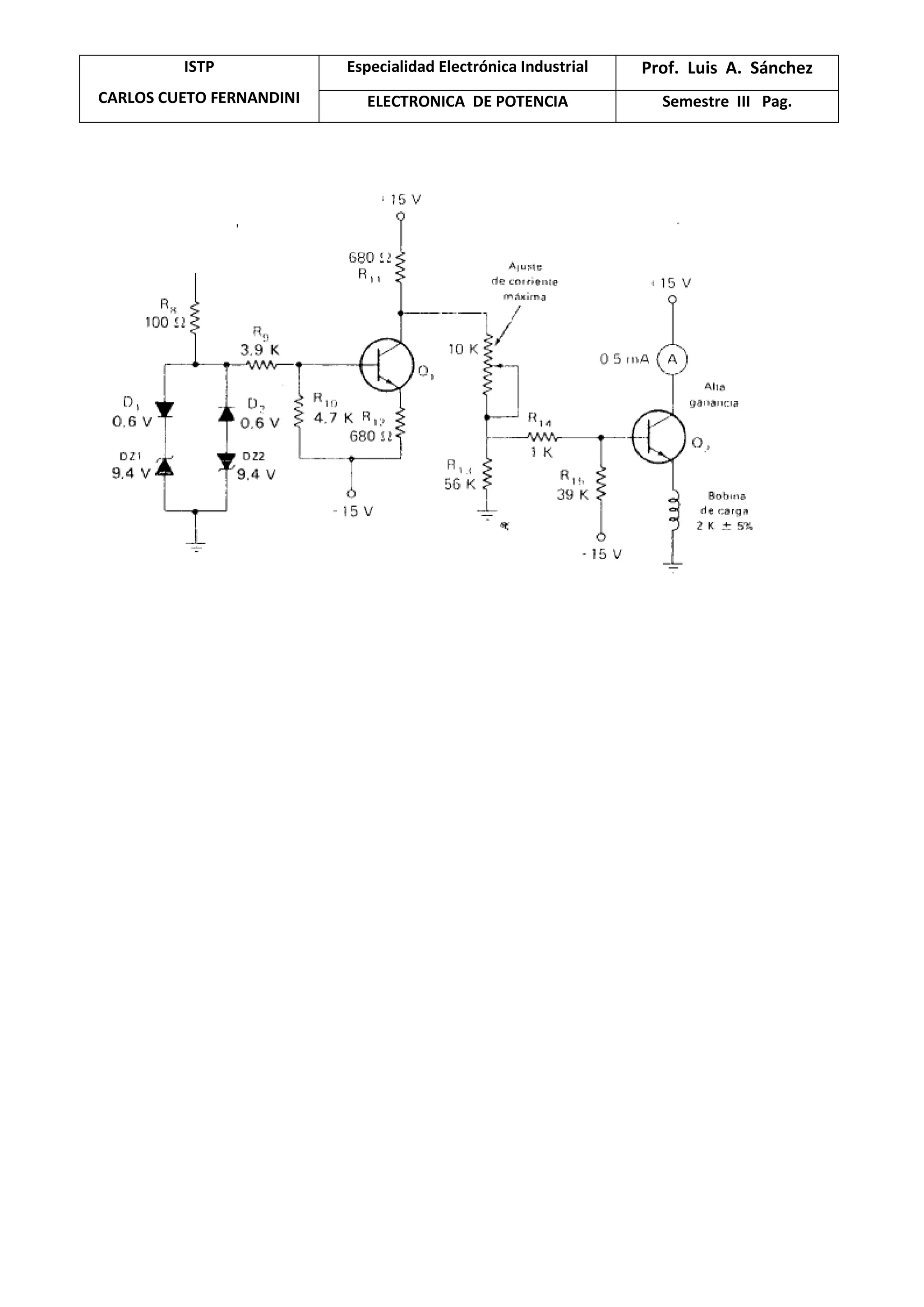 ISTP
CARLOS CUETO FERNANDINI
Especialidad Electrónica Industrial Prof. Luis A. Sánchez
ELECTRONICA DE POTENCIA Semestre III Pag.
 