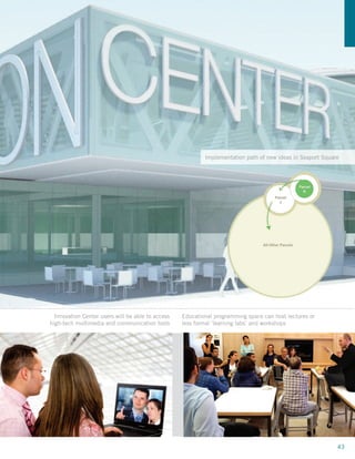 Implementation path of new ideas in Seaport Square




  Innovation Center users will be able to access   Educational programming space can host lectures or
high-tech multimedia and communication tools       less formal ‘learning labs’ and workshops




                                                                                                            43
 