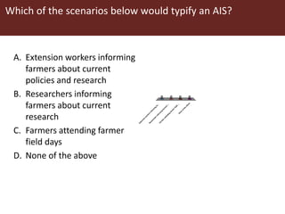 From technology transfer (TT) to agricultural innovation systems (AIS)