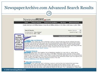 Site-specific search on Google, and searches at Newspaperarchive.com, footnote© 2008 GenealogyMedia.com 224 – Additional Search Examples