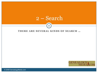 Database search – Words are searched against particular fields in a database, such as “surname” or “state” (Ancestry, SteveMorse.org,  NewspaperArchive, Footnote)	It’s important to keep in mind which kind of search you’re performing. A full-text search will not know a surname from any other collection of characters.