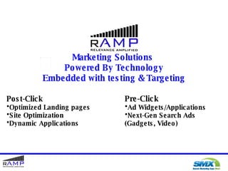Marketing Solutions  Powered By Technology Embedded with testing & Targeting <ul><li>Post-Click </li></ul><ul><li>Optimize...