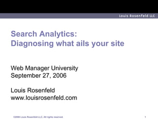 Search Analytics: Diagnosing what ails your site Web Manager University September 27, 2006 Louis Rosenfeld www.louisrosenfeld.com 