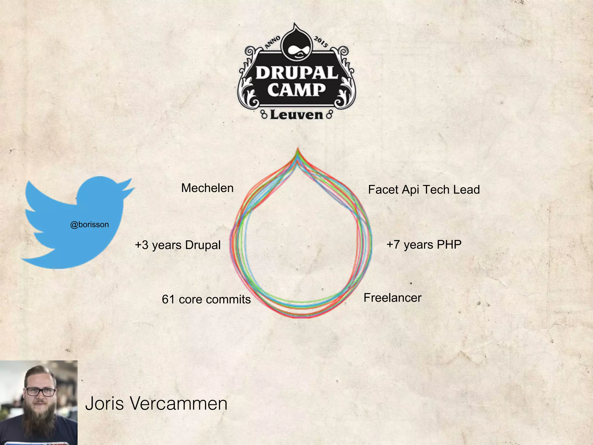 Joris Vercammen
Mechelen
+7 years PHP
61 core commits
+3 years Drupal
Facet Api Tech Lead
Freelancer
@borisson
 