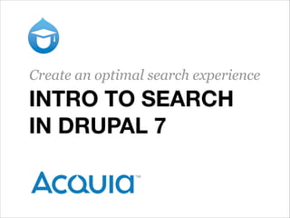INTRO TO SEARCH
IN DRUPAL 7
Create an optimal search experience
 