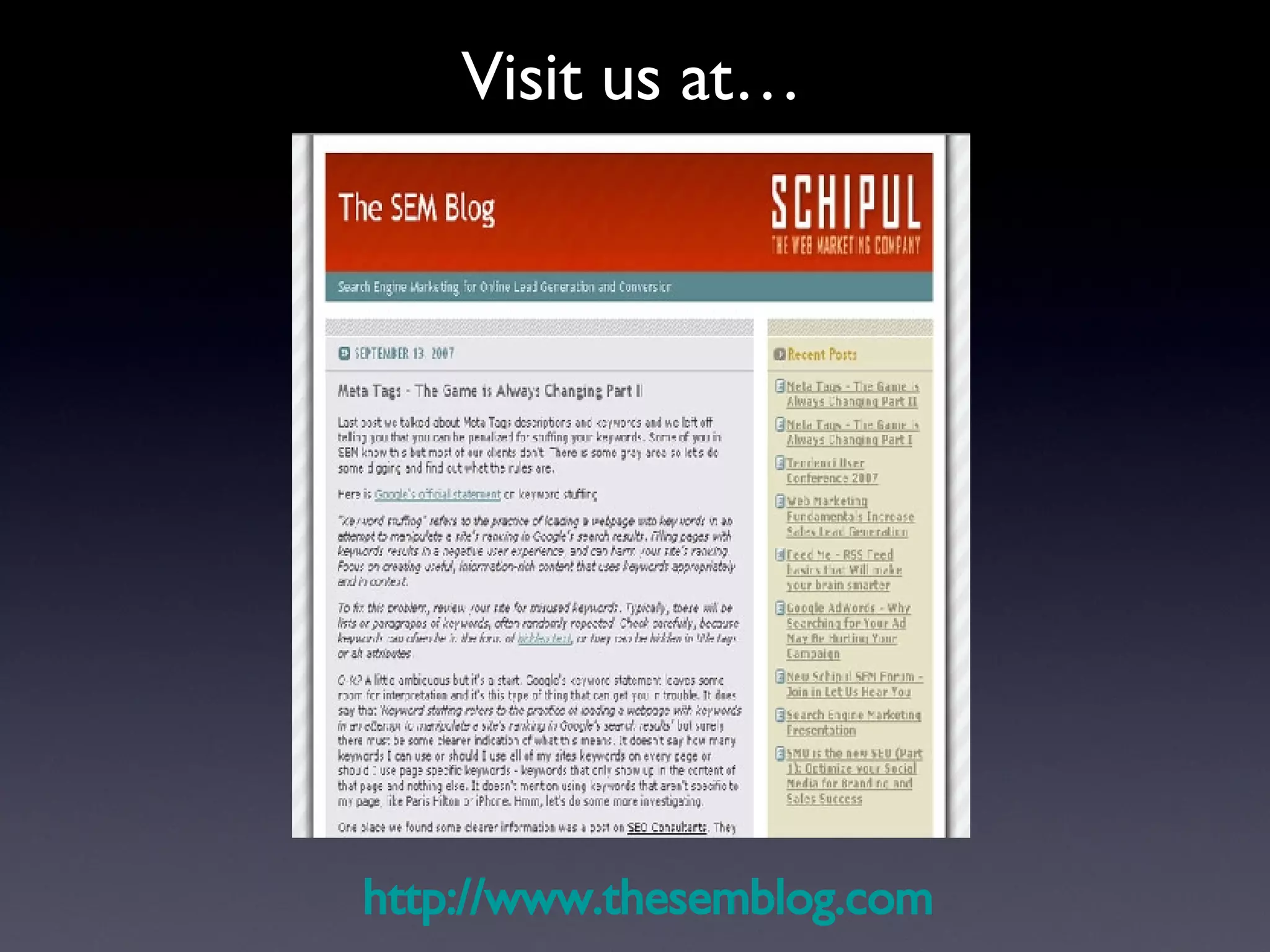 Visit us at… http:// www.thesemblog.com 